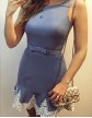 Rochie Albastra cu Broderie Alba Aplicata 17604